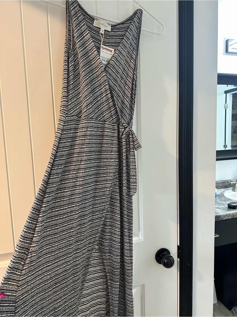 Jessica Simpson Black & White Striped Wrap Maxi Dress